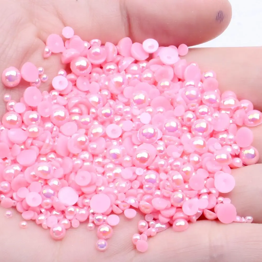 

Dark Pink AB 1.5-12mm Half Round ABS Resin Pearls Flatback Non Hotfix Glue On Beads For Crafts Scrapbooking Decorations