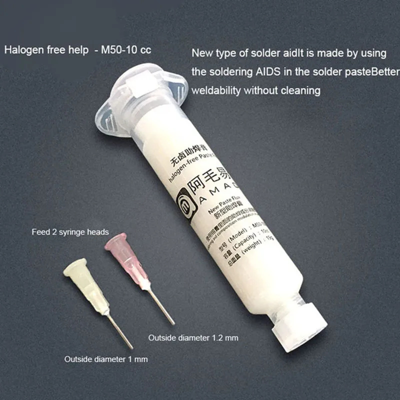 AMAOE M52 M50 With Pusher Barrel Halogen-free Flux Paste Set No-clean Flux Mobile Phone Repair BGA Multi-purpose White Flux Oil
