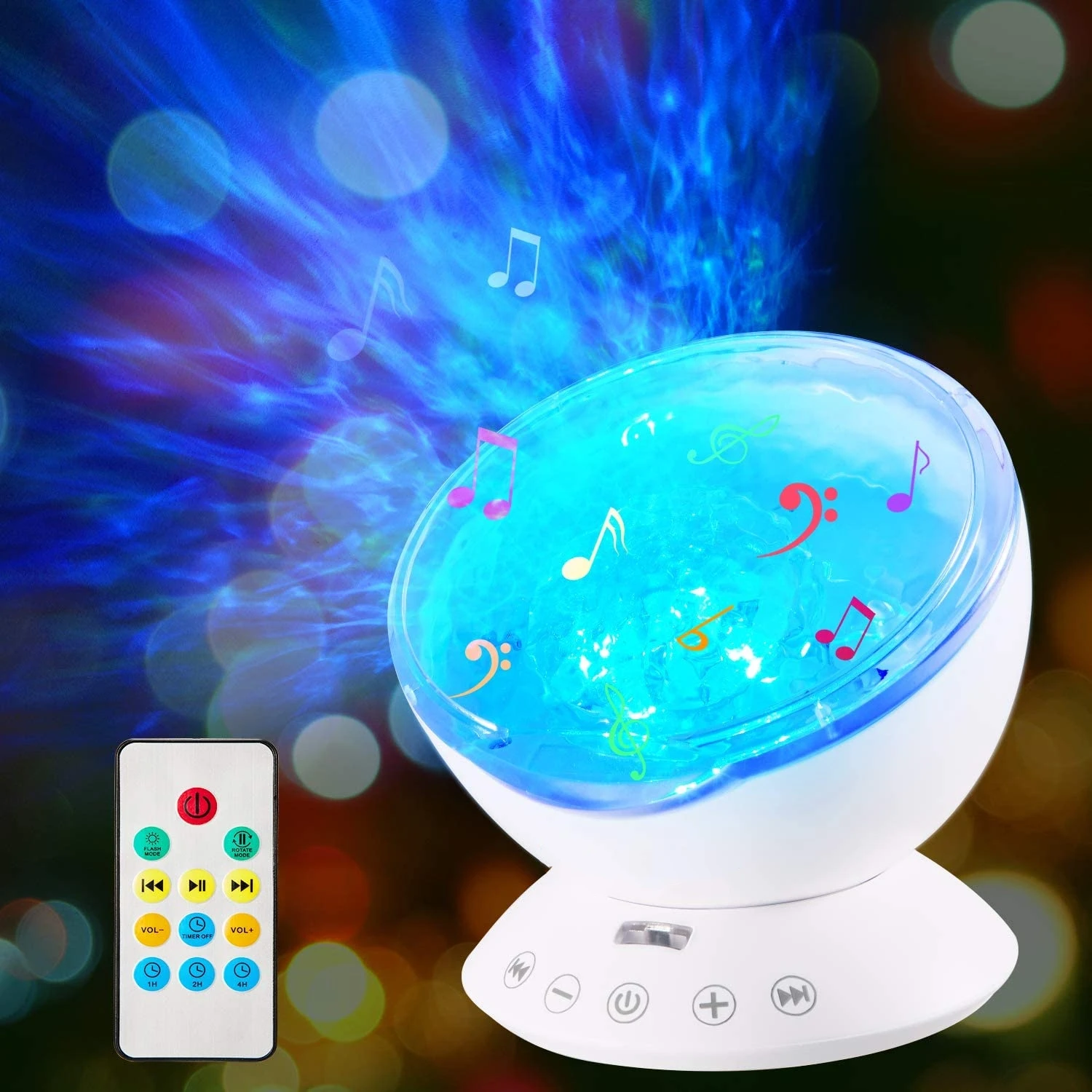 Decorative Night Light Kids LED  Projection Night Light Remote Control Ocean Wave Projector With Music Player For Gifts Idea