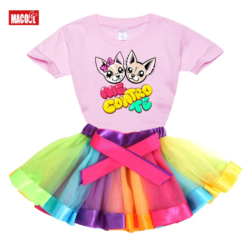 girls set tutu dress me contro te 2020 Summer girl t shirts Rainbow tutu dress t shirt Kids toddler baby cute dress Princess