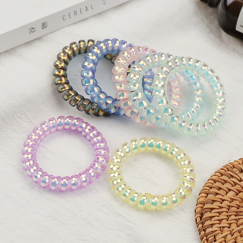 8pcs/Lot New Telephone Cord Elastic Ponytail Holders Girls Women Hair Ring Accessories Fashion Gradient Texture Hot Tie Gum