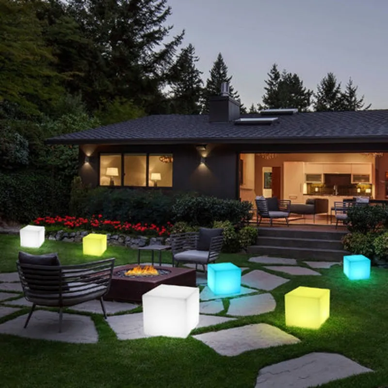 RGB LED ส่องสว่างเฟอร์นิเจอร์ Cube สตูลที่นั่งเรืองแสงเก้าอี้ระยะไกลกลางแจ้ง Gadget Home PARTY ตกแต่ง