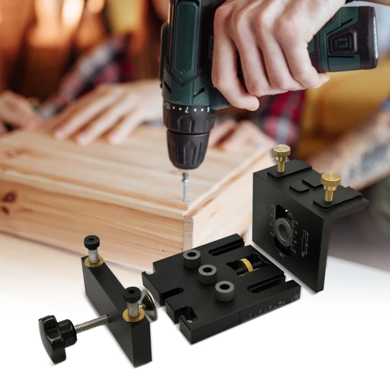 3 in 1 Doweling Jig Kit Pocket Hole Jig Drilling Guide Locator For Furniture Connecting Hole Puncher Tool For Woodworking