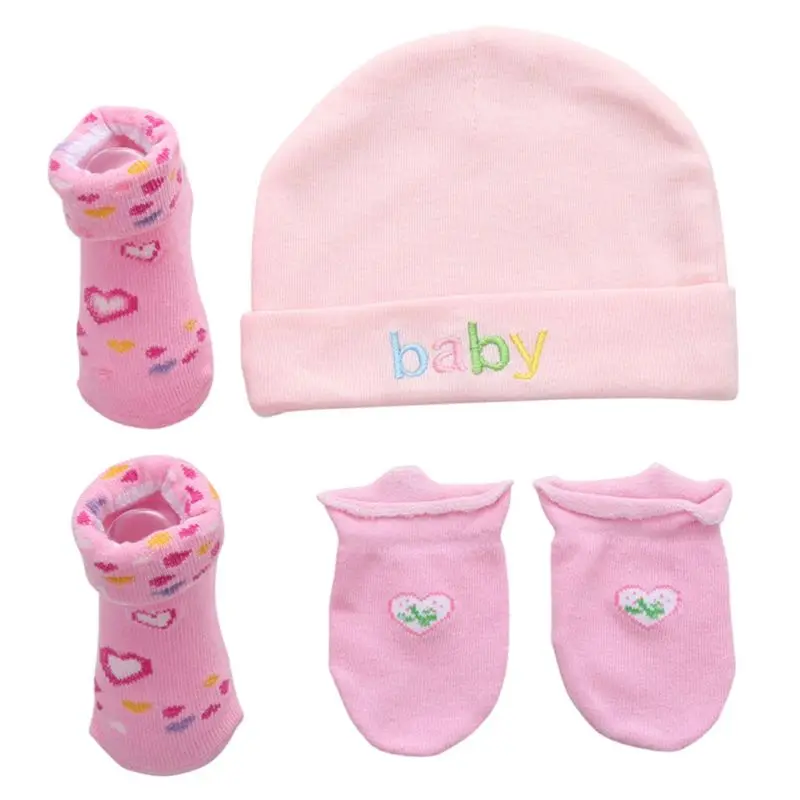 Autumn Winter Baby Hat and Mittens Girl Boy Cap Socks Comfy Infant Hat & Gloves Cotton Toddler Newborn Baby Accessorise For 0-3