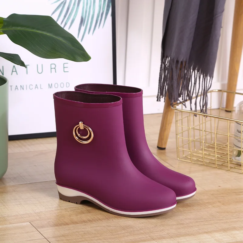 Elegante curto feminino botas de borracha tornozelo botas de chuva outono dia de chuva à prova dwaterproof água mulher sapatos 2021 novo