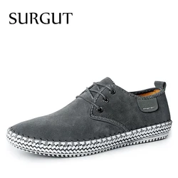 SURGUT Brand Minimalist Design 100% Genuine Suede Leather Mens Leisure Flat Brand Spring Formal Casual Dress Flat Oxford Shoes