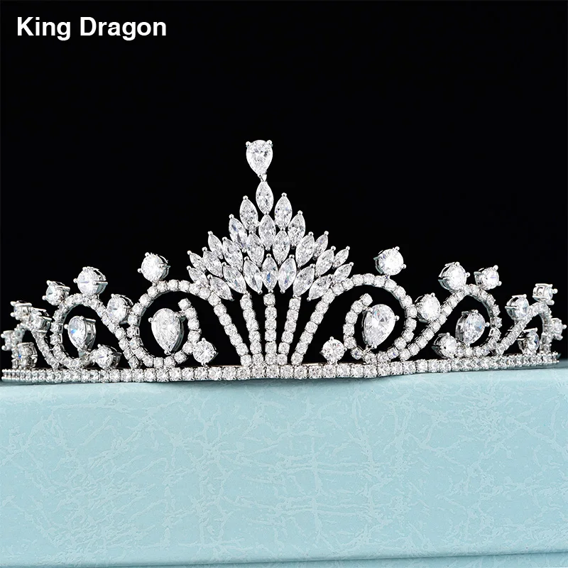 Gift Box Packing Luxury Cubic Zirconia Tiara Party Jewelry White Gold Color Wedding Bride Hair Accessories CZC-2020