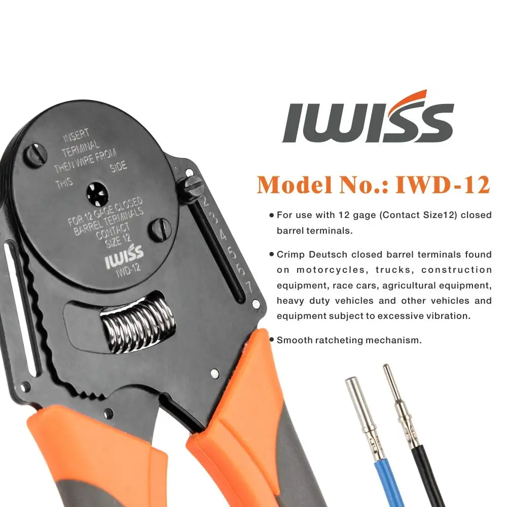 IWISS IWD-12 Closed Barrel Crimper Tool 4 Way Indent For Deutsch/AMPHENOL Connectors Mini Crimping Plier