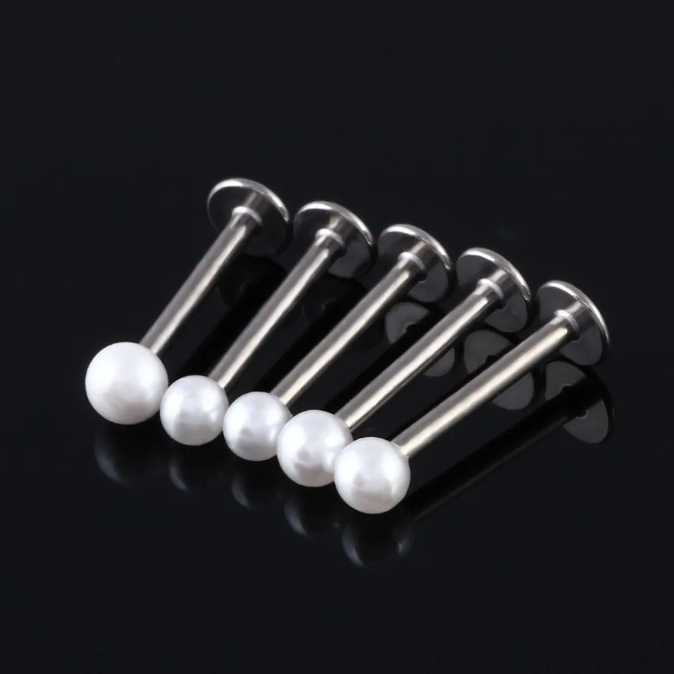 2PC 16G Surgical Steel Pearl Labret Ring Lip Piercing Ear Cartilage Lip Earrings Piercing Body Jewelry