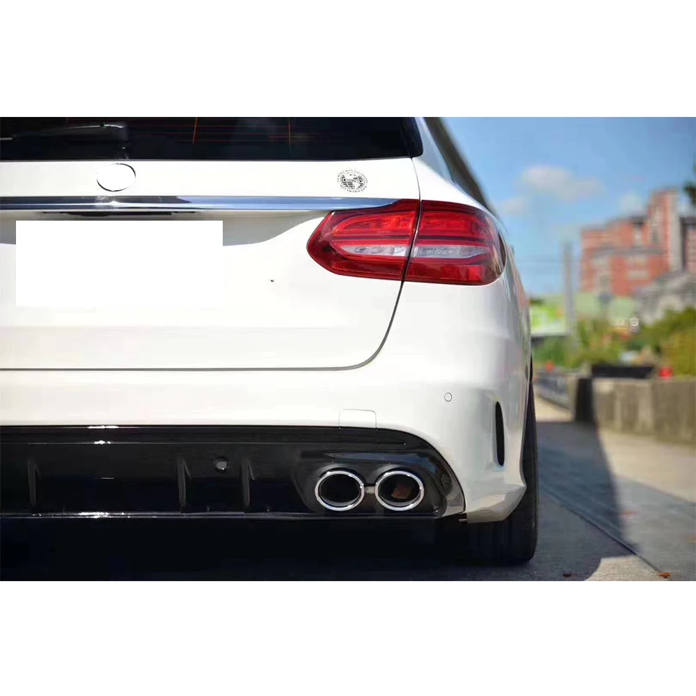 ABS Rear Bumper Diffuser With Round Tips for Benz W205 S205 C200 C300 C400 C450 C43 C63 with Amg Pacakge 15 - 22