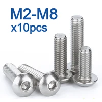 10 unids/lote M2 M2.5 M3 M4 M5 M6 M8 304 tornillos de cabeza de botón hexagonal de acero inoxidable pernos de tornillo de cabeza plana redonda