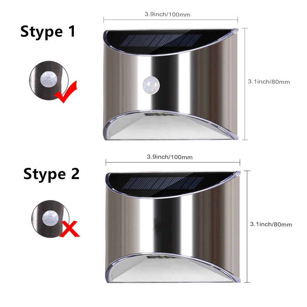 Hot Sell Solar Light LED Solar Wall Lamp PIR Motion Sensor Stainless Steel Shell Lighting For Outdoor Garden Wall Fence Stair