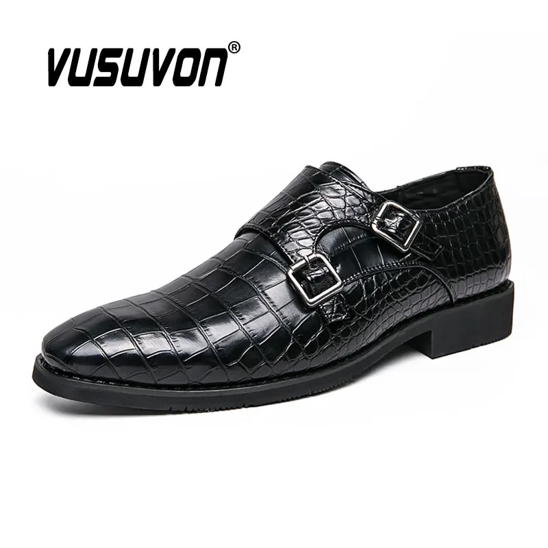 2025 New Fashion Genuine Leather Shoes For Men Wedding Office Dress Handmade Monk Double Strap Formal Black Loafers Size 38-48