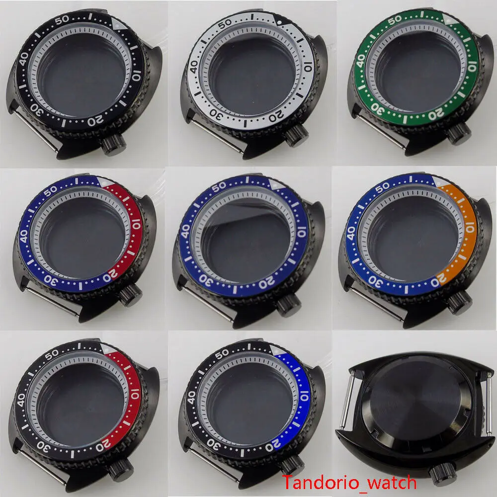 

45mm Black PVD Watch Case Sapphire Glass Fit for NH35 NH36 Movement Multi-colored Alloy Bezel Insert 5ATM