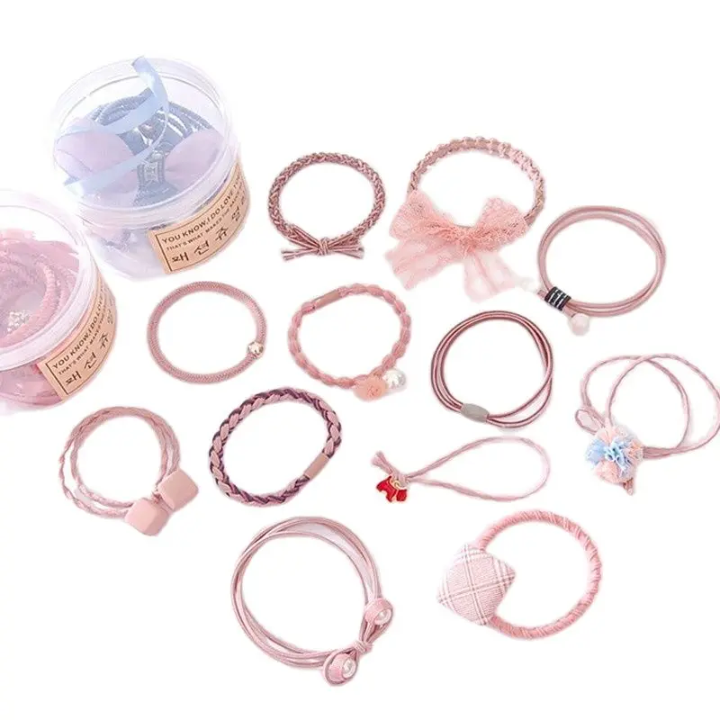 12 Pack Box Can Student High Elastic Hair Ring Ponytail Rubber Band Girl's Headdress