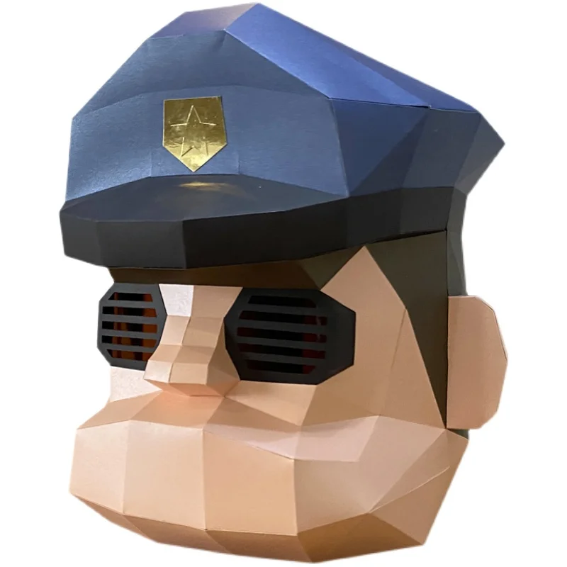 Máscara de policía de dibujos animados, modelo de papel, tamaño pequeño, arte 3D Papercraft, Origami, disfraz de fiesta, artesanía hecha a mano RTY323