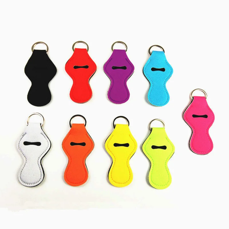 300Pcs/Lot Fast Shipping Hot Selling Monogrammed Solid Color Neoprene Keychain Holder Chapstick Holder Lipstick