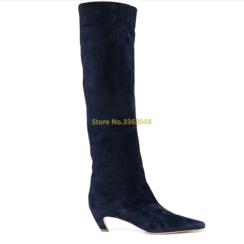 Kitten Heel Black Leather Boots Knee High Winter Women Medium Heel Pointed Toe Winter Boots Brown Black Autumn Shoes