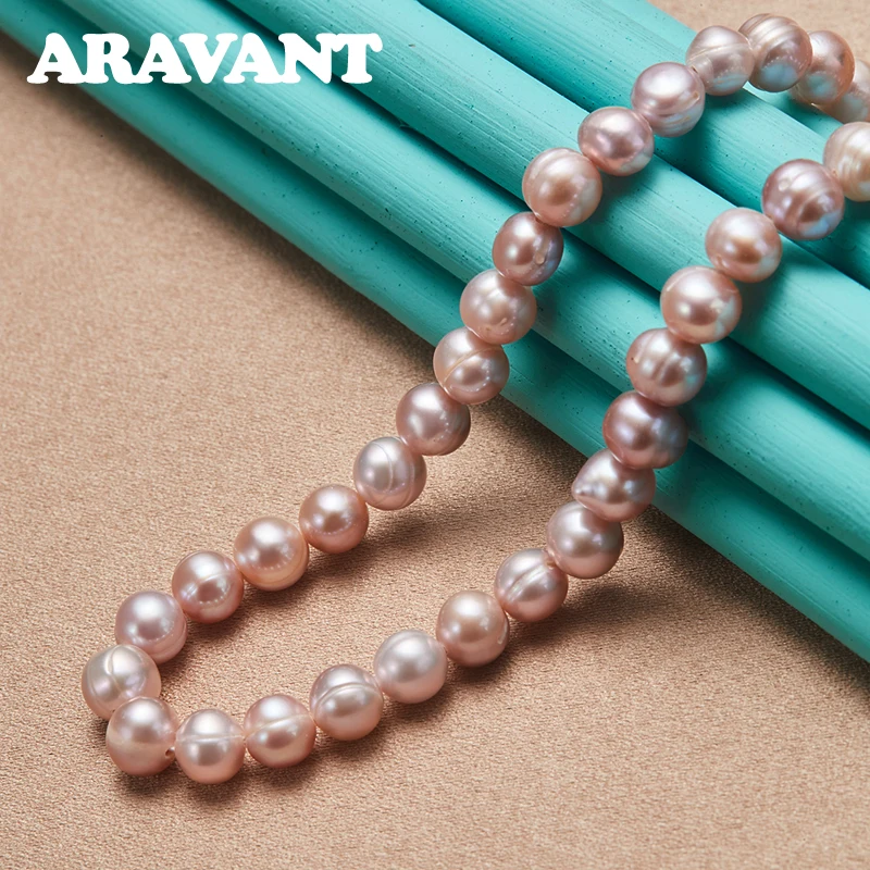 Aravant 925 Silver Freshwater Pearl Necklaces Chain For Women Wedding Fashion Jewelry