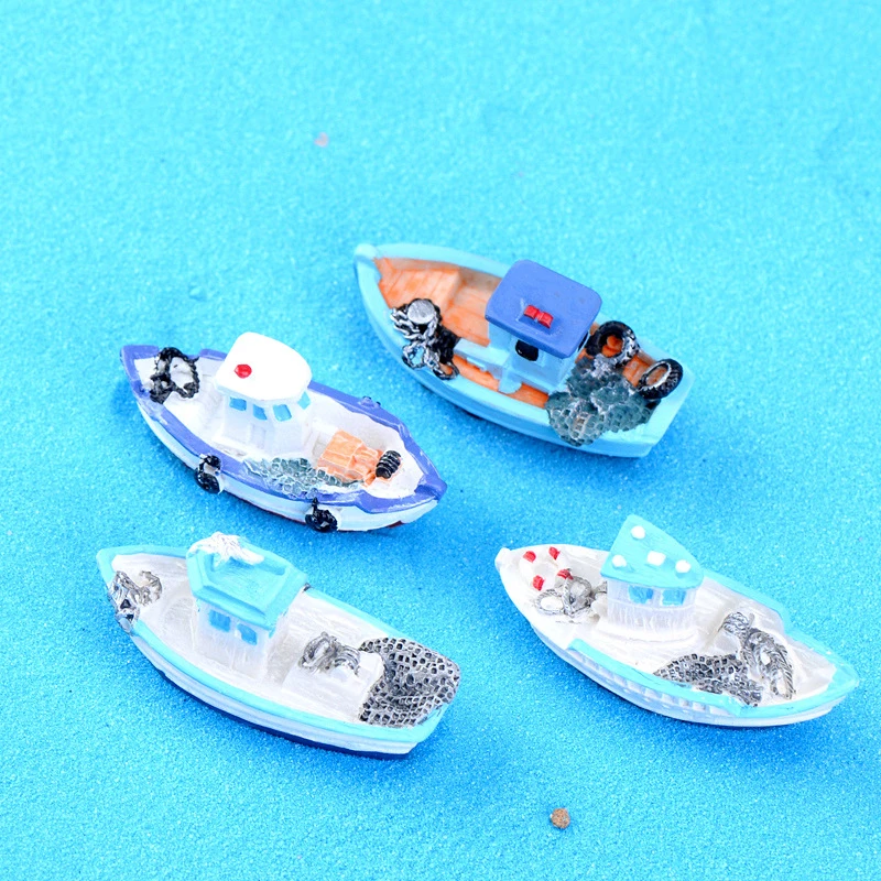 10 Pcs Mediterranean Style Seaside Fishing Boat Landscaping Decorations Aquarium Simulation Ornaments Yachts Boats Wholesale