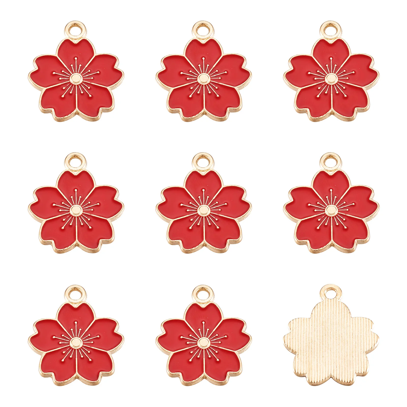 Dijes de flor de Sakura rosa de 10 piezas, colgantes de esmalte de aleación para la fabricación de joyas, pendientes, collar, llaveros, accesorios