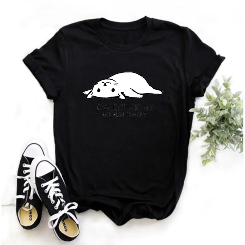 Mayos women's clothes, women's tops are also hungry, cute cat tops T-shirts, short sleeve T-shirt