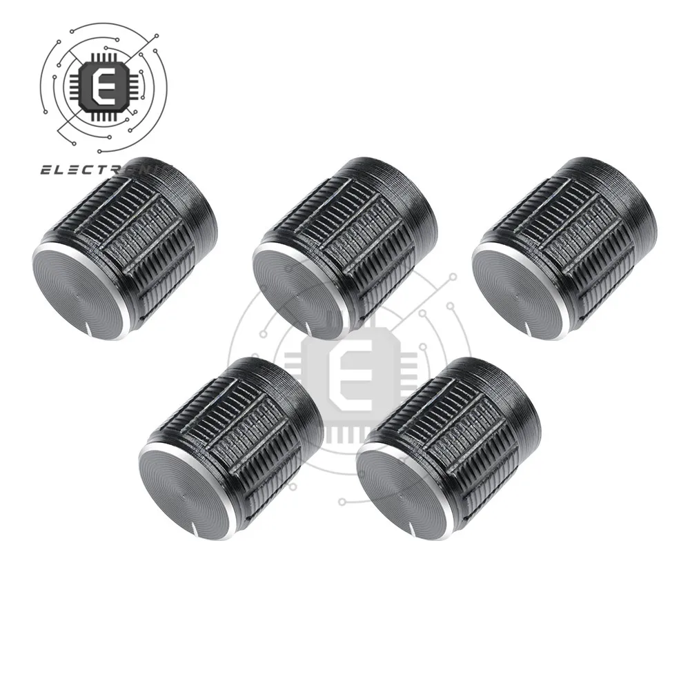 5 Pcs เส้นผ่านศูนย์กลางภายใน6มม.อลูมิเนียม Knurled Shaft Potentiometer ลูกบิด Rotary Switch Volume Control Knob