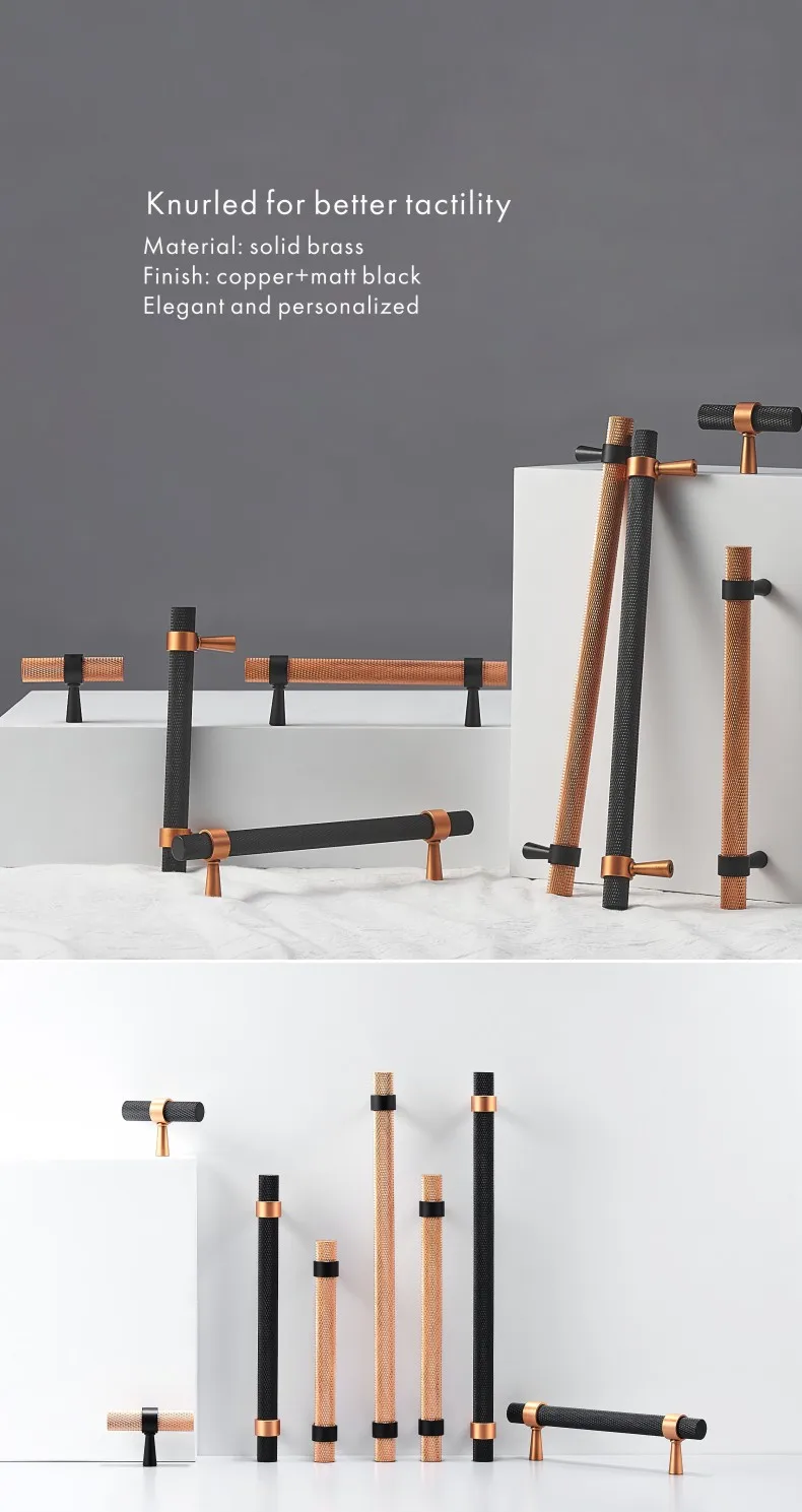 Dooroom Messing-Rändelgriffe für Möbel, moderne schwarze Zuggriffe für Schränke, Kleiderschränke, Schubladen und Schranktüren, erhältlich im Großhandel – Detail 4