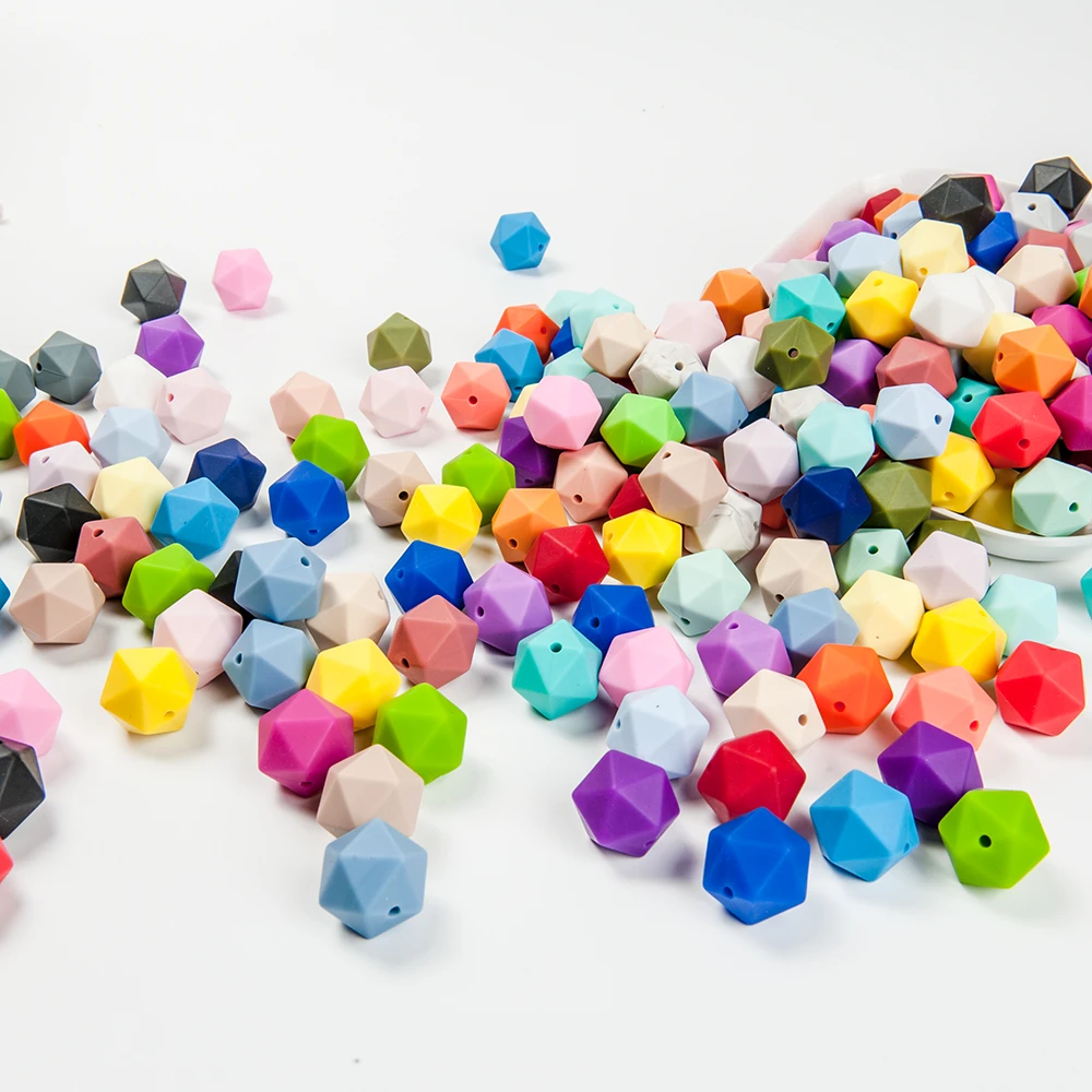 Cute-idea 14mm 10pcs Silicone Beads Polygon food grade BPA Free sensory Teether Nursing Pacifier, products Chewable Baby Toy