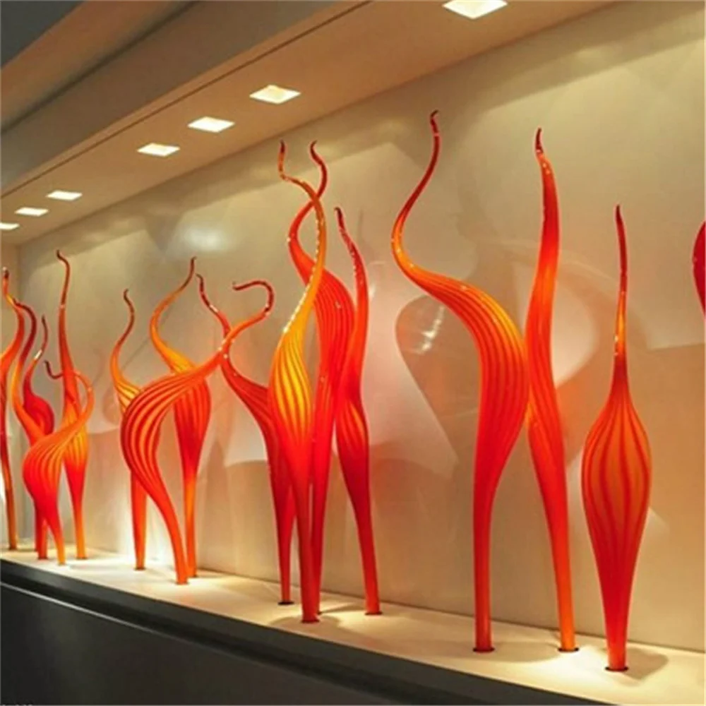 Hand Blown Glass Reeds Garden Floor Lamp Orange Murano Glass Reeds Standing Spears