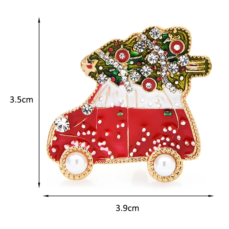 Wuli&baby Car Taking Christmas Tree Brooch Pins Enamel New Year Cute Badge Women Fashion Jewelry Gift Trendy Brooches