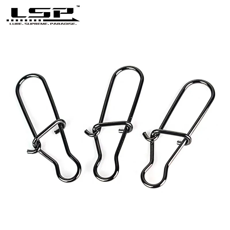 LSP 20pcs/pack Stainless Steel Hook Lock Snap Swivel Solid Ring Safety Snap Fishing Hook Connector Fishing Accessories