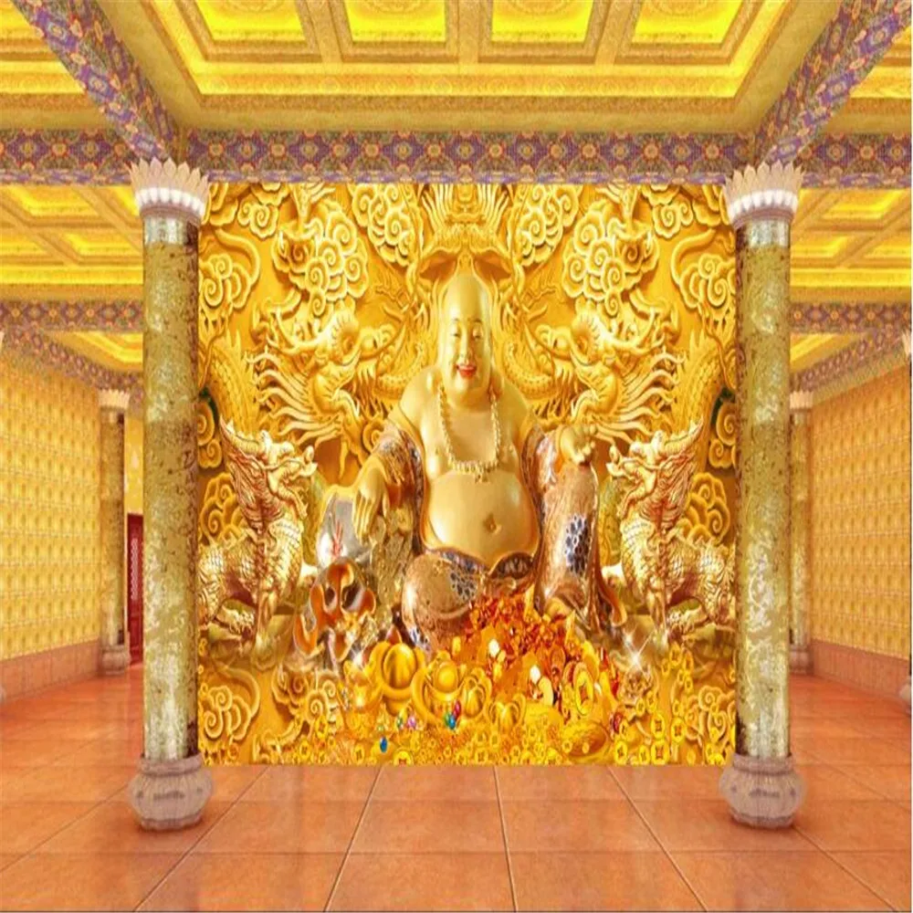 

Milofi custom wall mural 3D printing wallpaper Tathagata lucky fortune gold embossed TV background wall