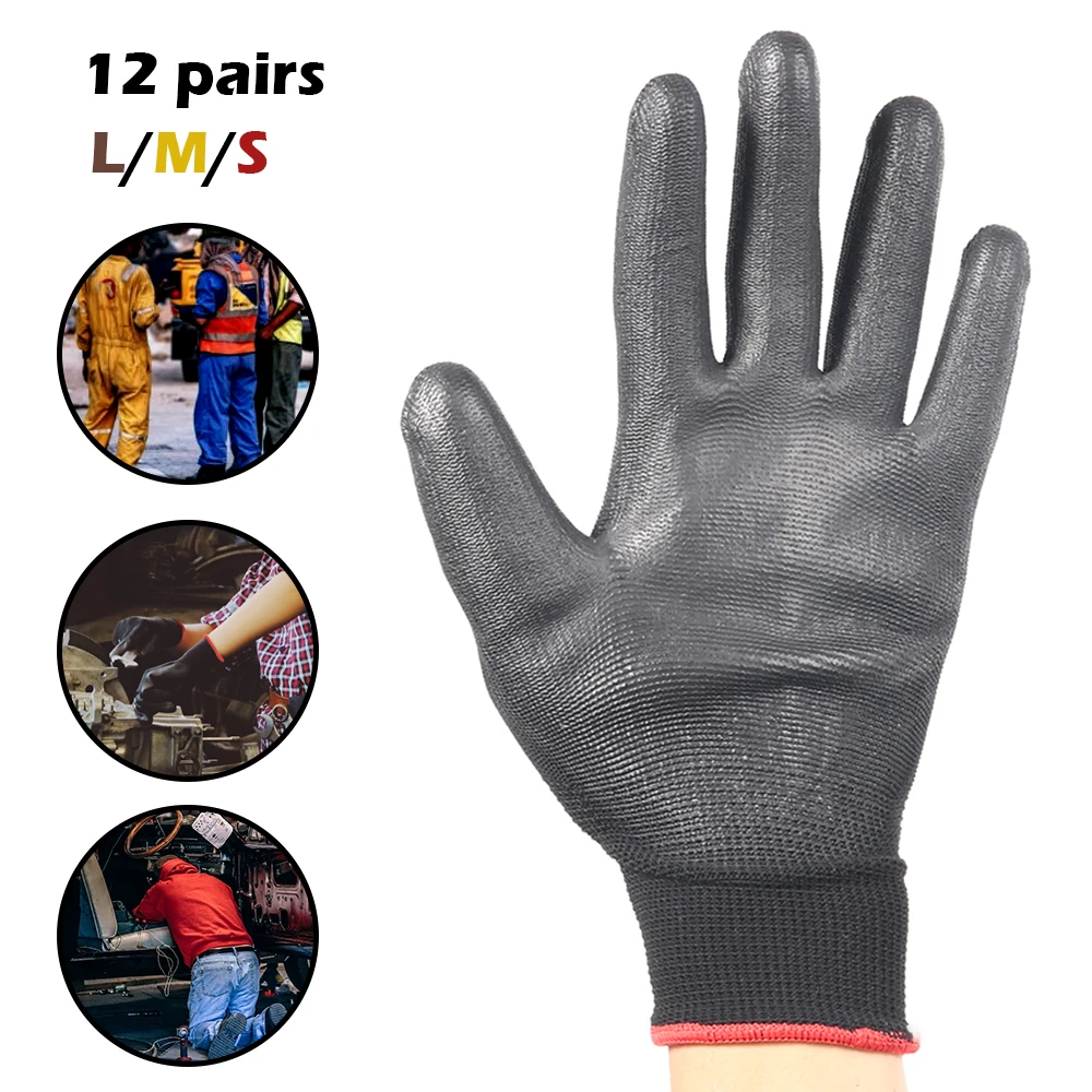 Guantes de trabajo de seguridad de PU de nailon, guantes especiales de reparación, Guantes Recubiertos de Palma, suministros para trabajadores de