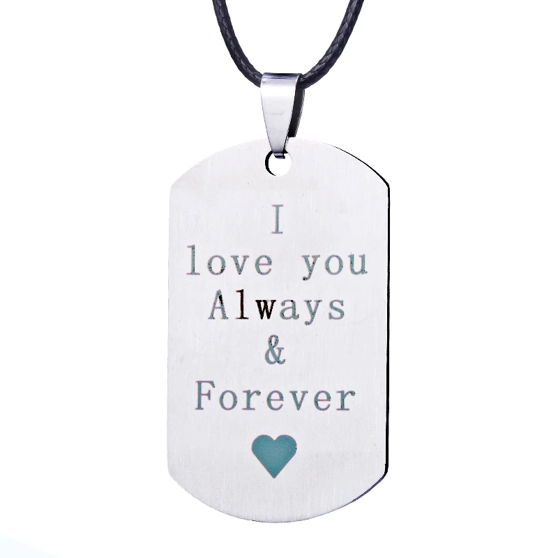 Hot Jewelry Stainless steel Pendant I Love You Always Forever Necklace For Men Women Dog Tags Army Gifts