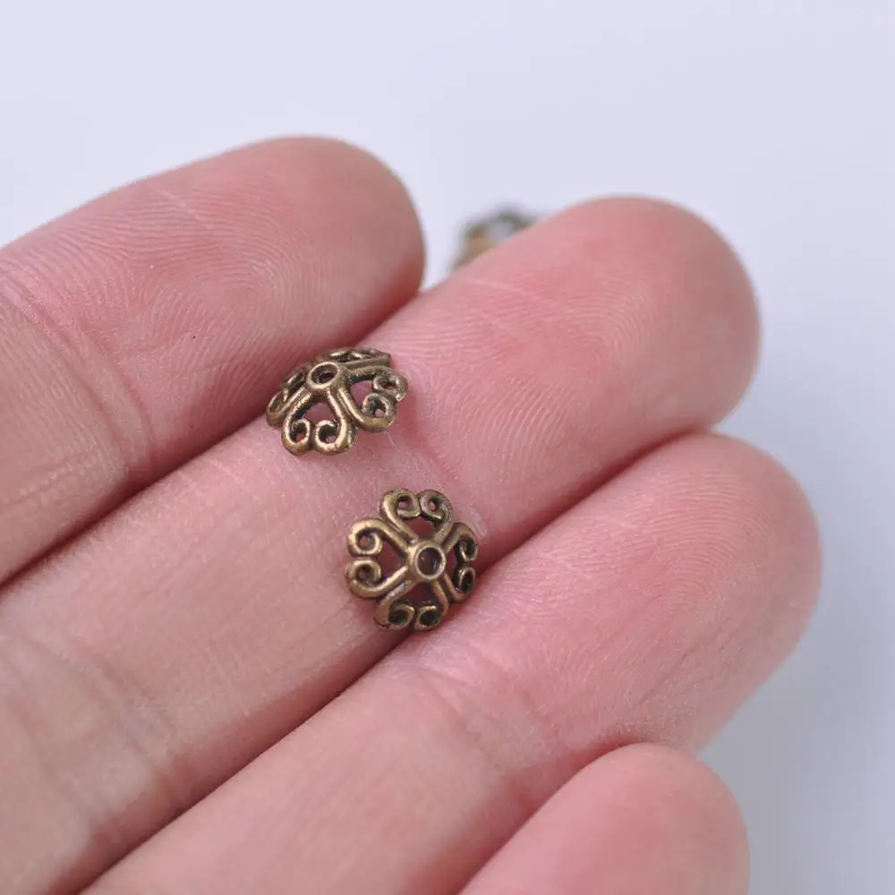 50pcs Bronze Color 8mm Flower Shape Metal Alloy Loose Spacer Beads Caps Lot For Jewelry Making DIY Crafts Findings