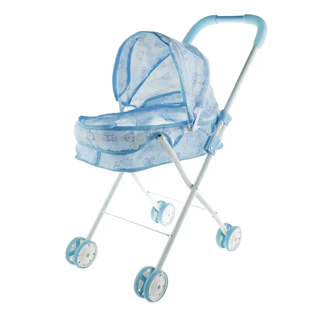 Plastic Little Bear 4 Wheels Baby Doll Blue Stroller Stroller