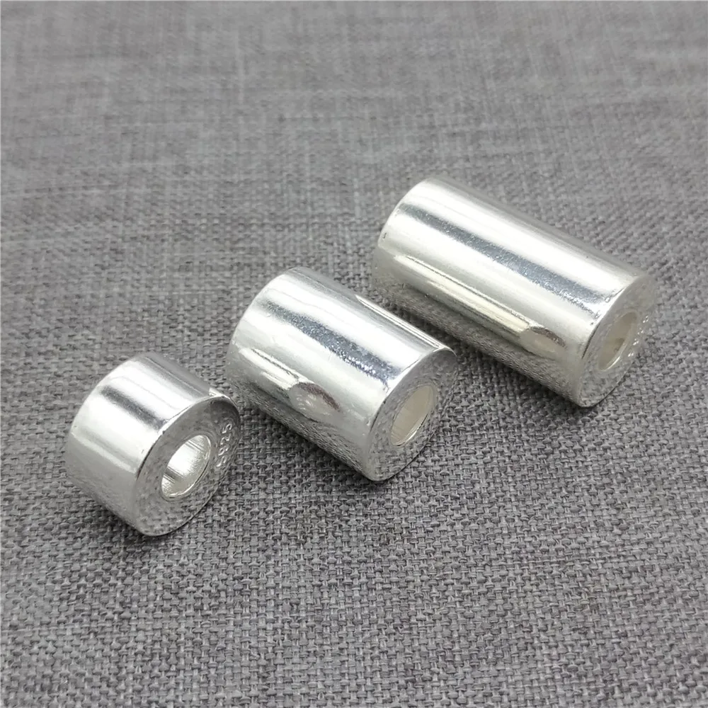 925 Sterling Silver Shiny Plain Cylinder Barrel Bead for Bracelet Necklace