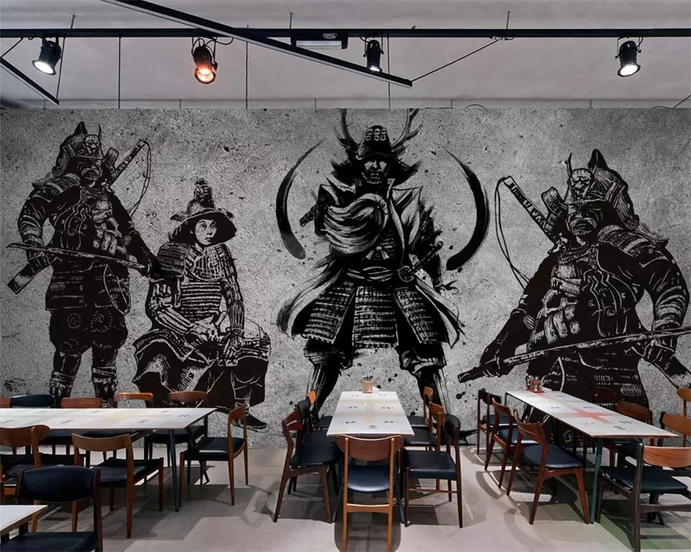 

WELLYU 3D Wallpaper vintage hand-painted Japanese Samurai cement wall Japanese restaurant mural tooling wall murals wallpaper3D