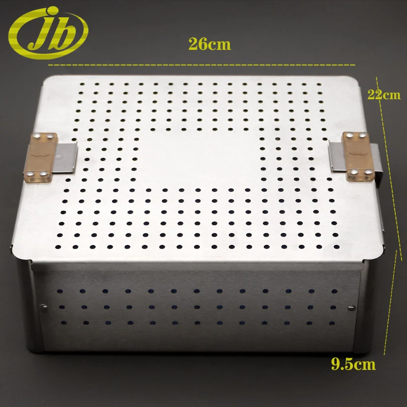 Bandejas de esterilización de acero inoxidable, instrumento quirúrgico de una sola cubierta, caja de esterilización médica, 26x22x9,5 cm