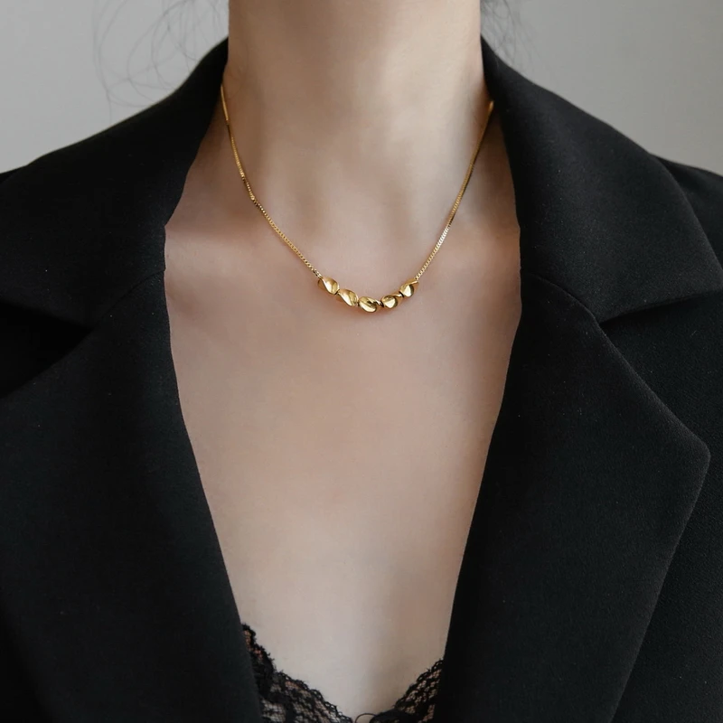 

YUN RUO 18 K Gold Plated Five Gold Beads Pendant Necklace Woman Jewelry Fashion 316 L Titanium Steel Accessory Not Change Color