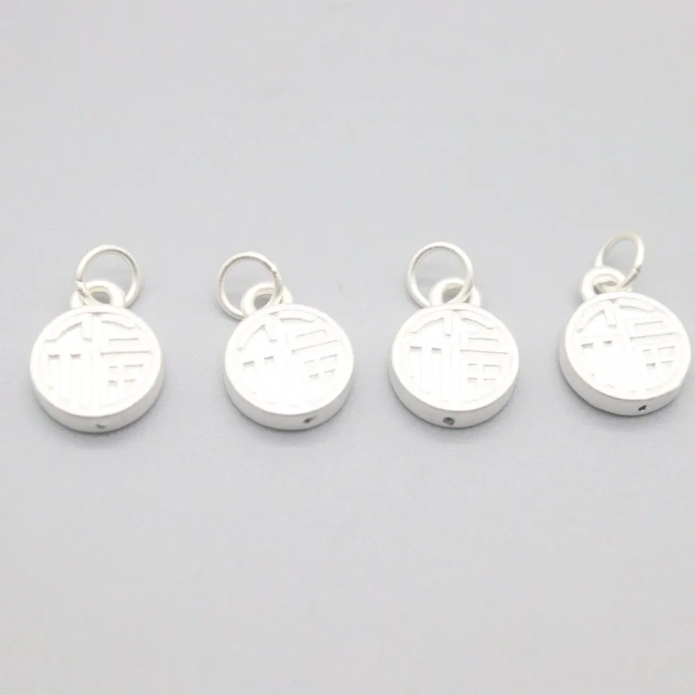 1pcs Genuine 999 Fine Silver Fu-Pattern Round Charm Pendant DIY Jewelry Blessing 0.63Inch H