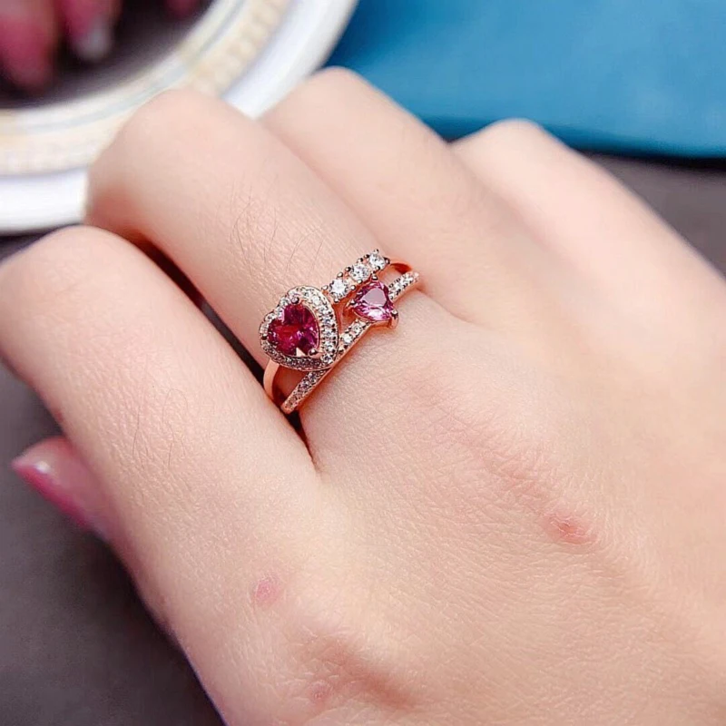 FS Fashion Natural Garnet Heart Shape Ring S925 Sterling Silver With Certificate Fine Charm Weddings Jewelry For Women MeiBaPJ