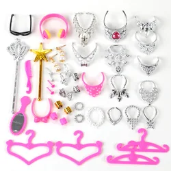 38/32pcs/set 1/6 Doll Accessories Crown Earrings Pink Hanger Mirror Comb Simulation jewelry Necklace For 1/6 Doll Girl Toys