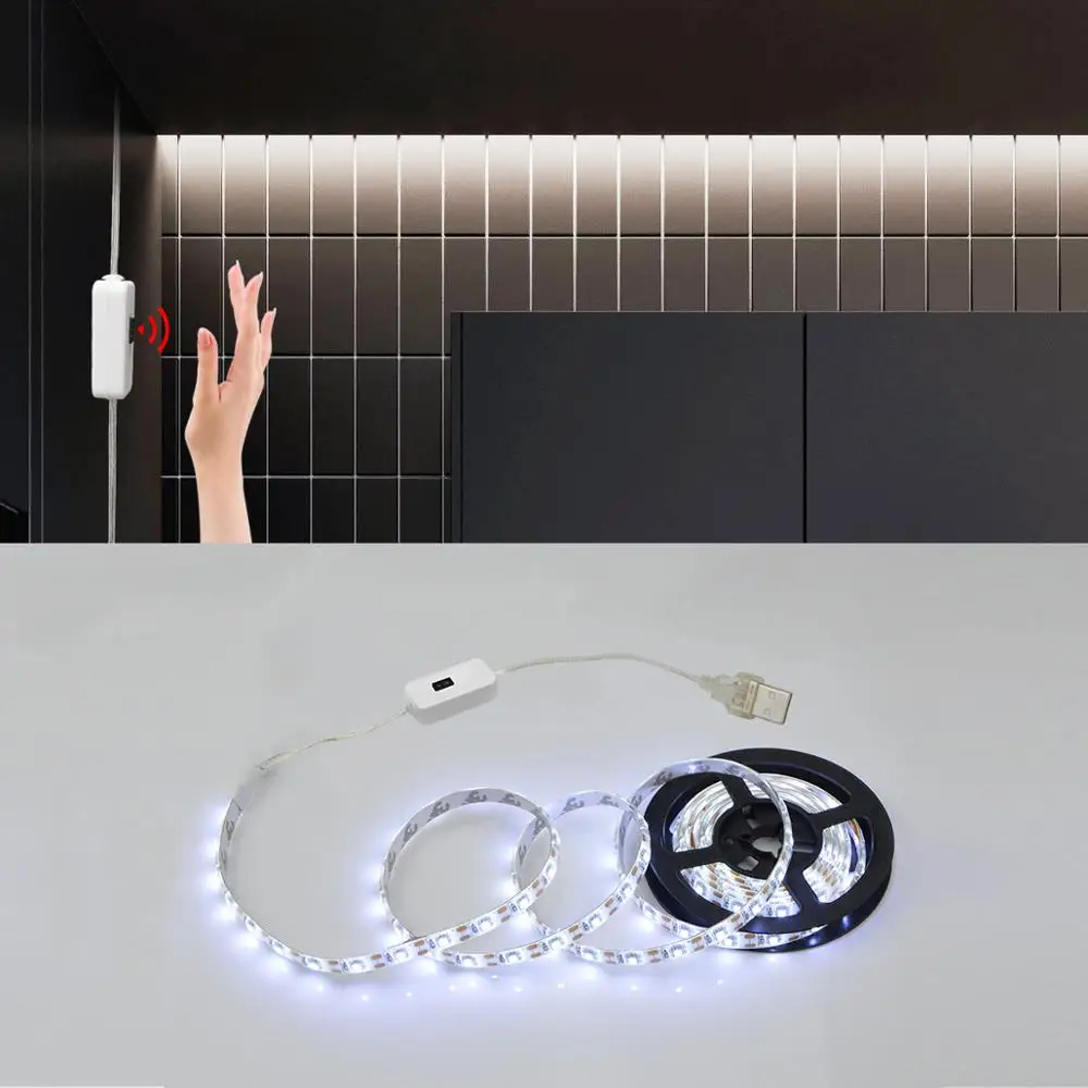 Tira de luces LED con Sensor de movimiento para el hogar, iluminación inteligente con USB de 5V, 1m-5m, para dormitorio, armario y cocina