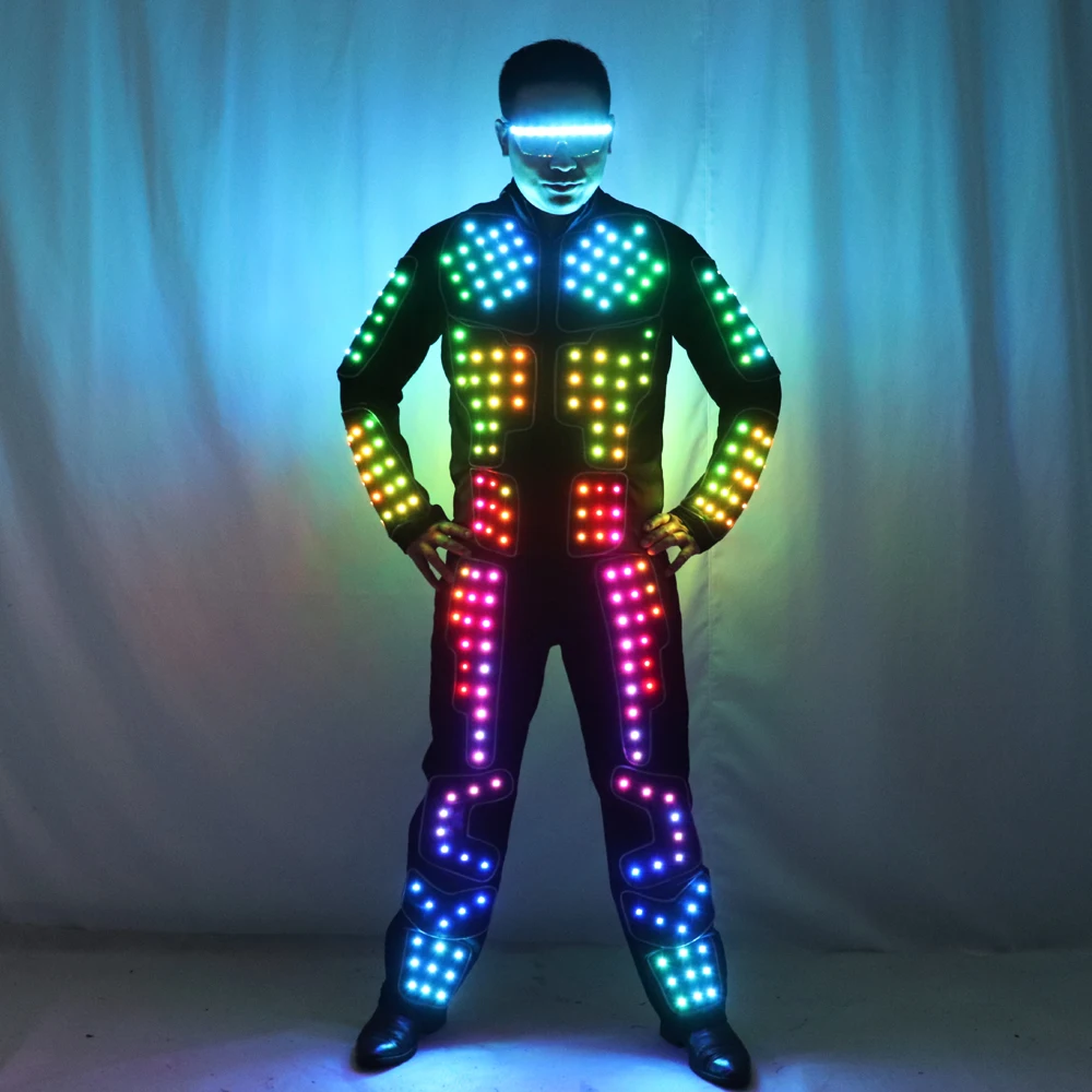 Pełnokolorowy kostium robota LED Kostium taneczny Tron RGB Rozświetlony kostium sceniczny Kurtka Płaszcz