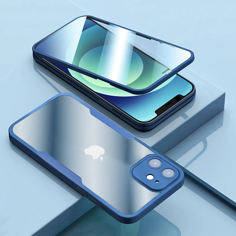 Funda de lujo 360 cuerpo completo transparente frontal y trasera para iPhone 17 16 15 14 13 11 12 Pro Max XS X 7 Plus con marco de silicona a prueba de golpes 4