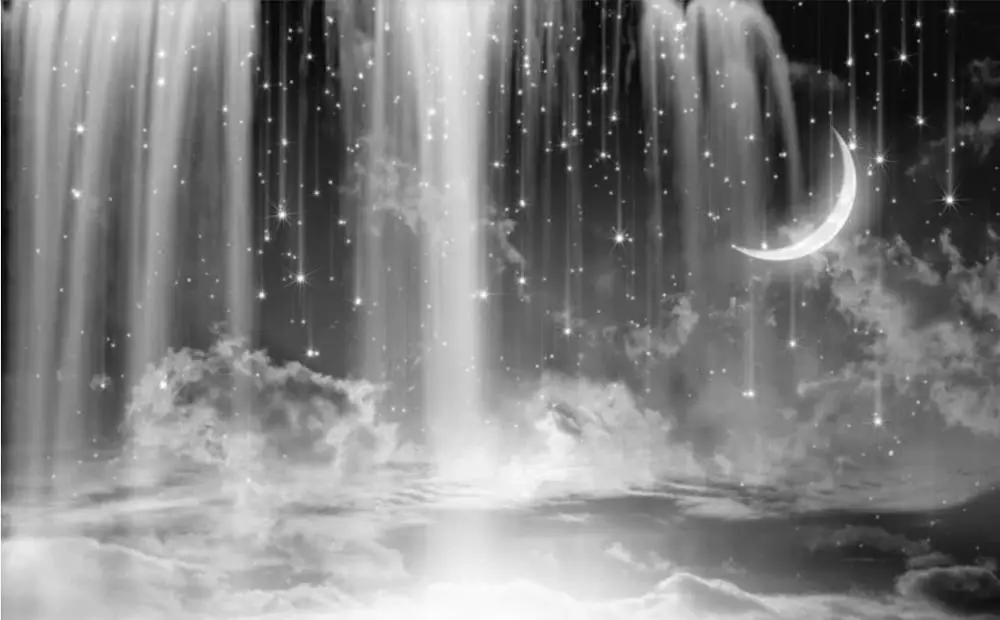 

wallpaper for walls 3 d for living room Black and white waterfall starry sky background