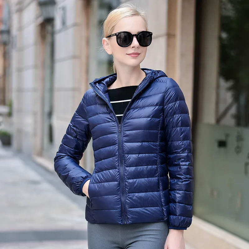 Winter Women Ultralight Thin Down Jacket White Duck Down Hooded Jackets Long Sleeve Warm Coat Parka Female Portable Outwear