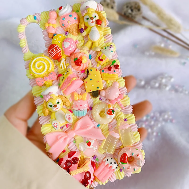 

For iphone 12 pro DIY case ip 7/8 plus 3D cute dog 11 pro phone cover iP X/XS MAX XR creamy icecream bonut handmade shell 6 6s+